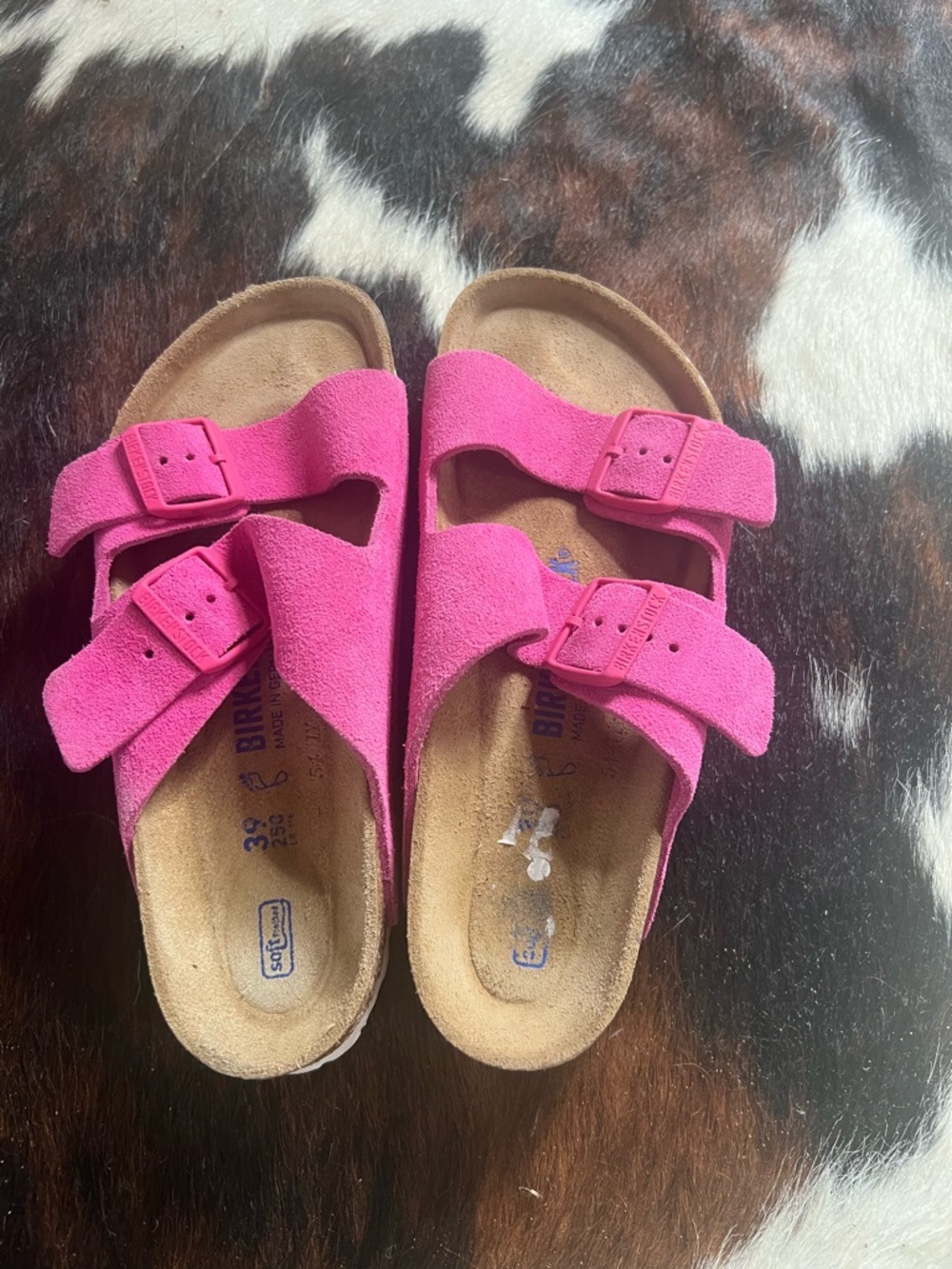 Birkenstock Pink Suede Double-Buckle Slide Sandals - Picture 2 of 5